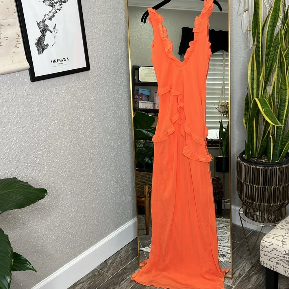 HOUSE OF CB 'Pixie' Flame Orange Ruffle Maxi Dress NWOT - Picture 14 of 16